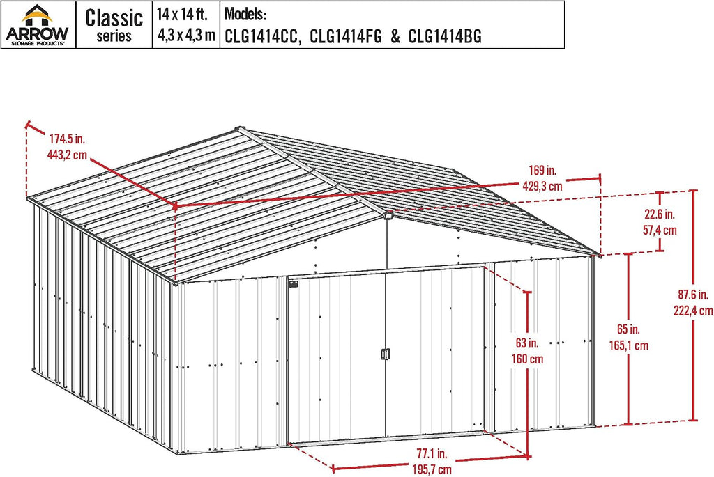 Arrow Classic Metal Shed, 14 x 14, Flute Grey