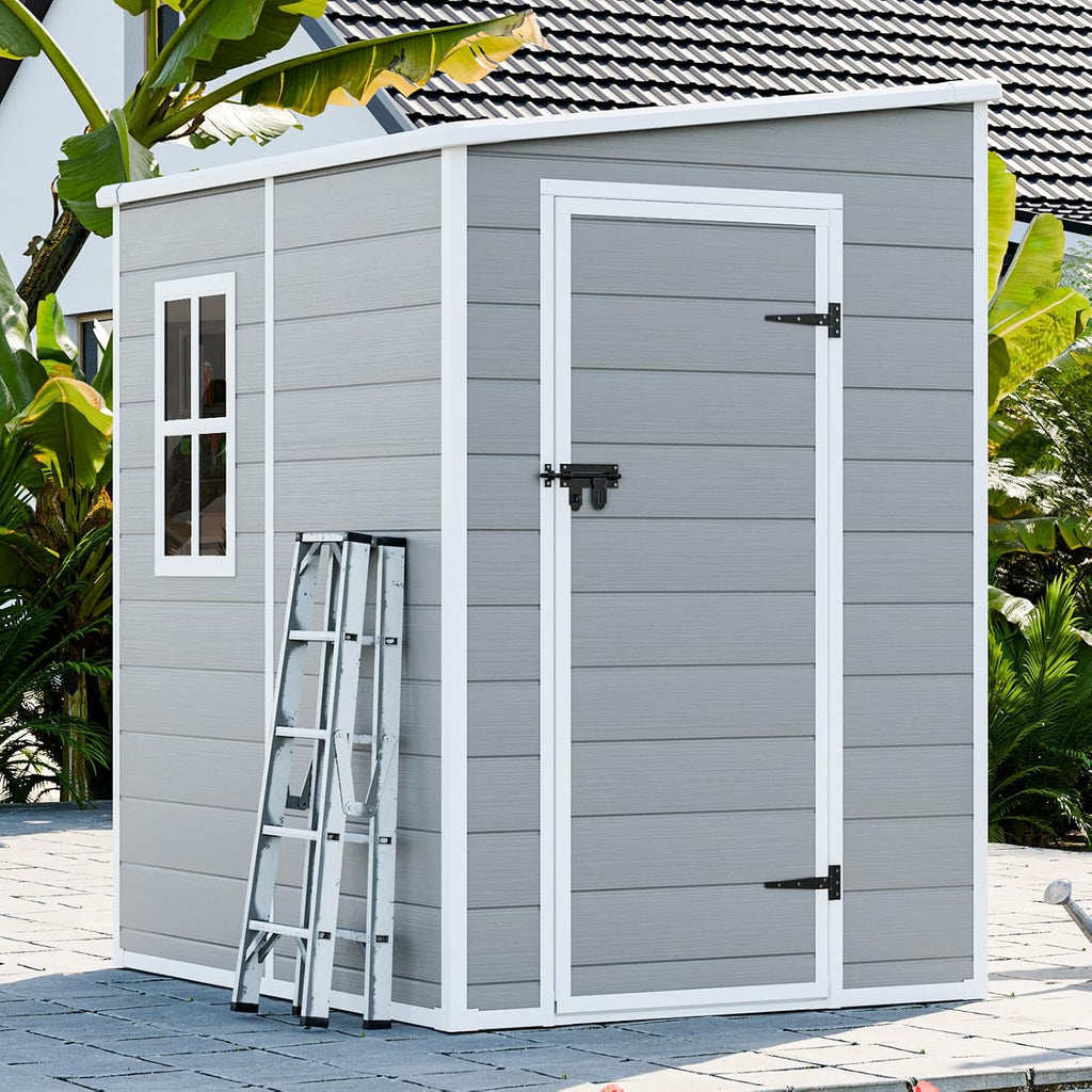 5x4 Shed Resin Outdoor Storage with Floor Included, Lean to Sheds Waterproof Small Plastic Garden Tool Sheds