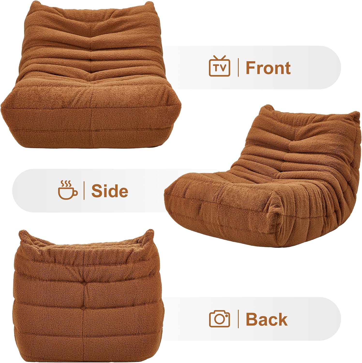Bean Bag Chairs for Adults Giant Bean Bag Chair Memory Foam BeanBag Chair Bean Bag Sofa with Filler Faux Fur Fireside Beanbags Lazy Sofa for Living Room Bedroom Office (Brown Teddy, Single)