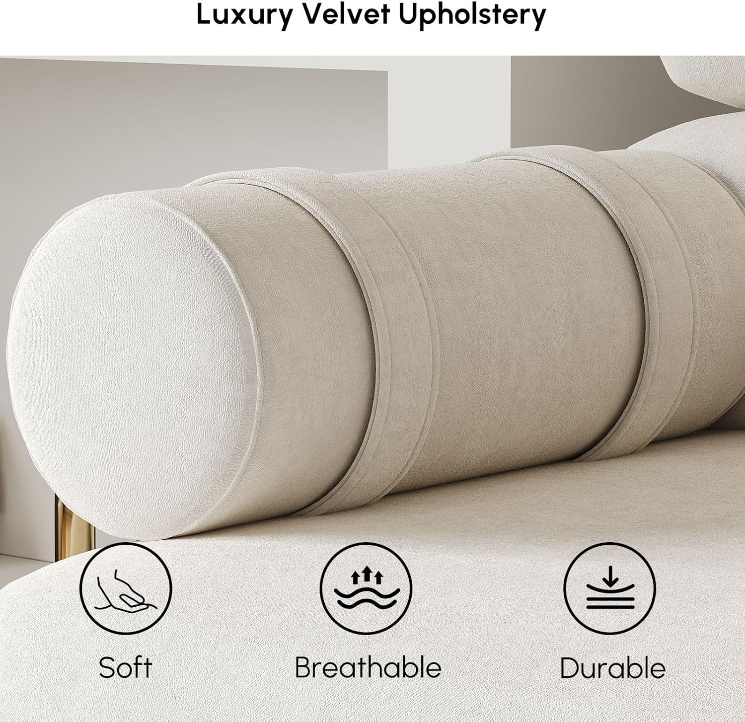 homary Velvet Futon Sofa Bed, 81' Convertible Sleeper Couch with Detachable Bolster Pillows, Stainless Steel Legs, Modern 3-Seater Sofa for Living Room, Apartment & Small Spaces (White)