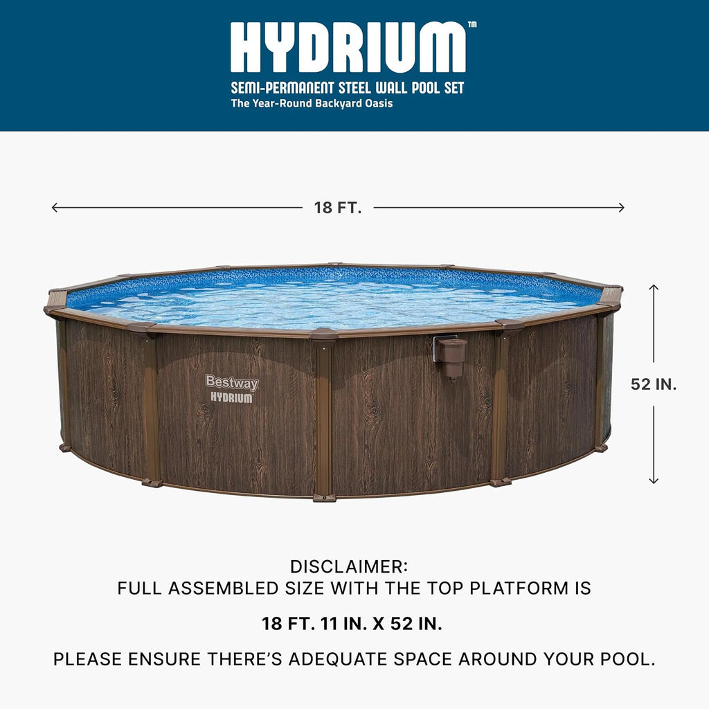 Bestway Hydrium 18' x 52' Above Ground Pool, Round Steel Side Wall Frame Outdoor Swimming Pool Set with Sand Filter Pump, Ladder & Accessories