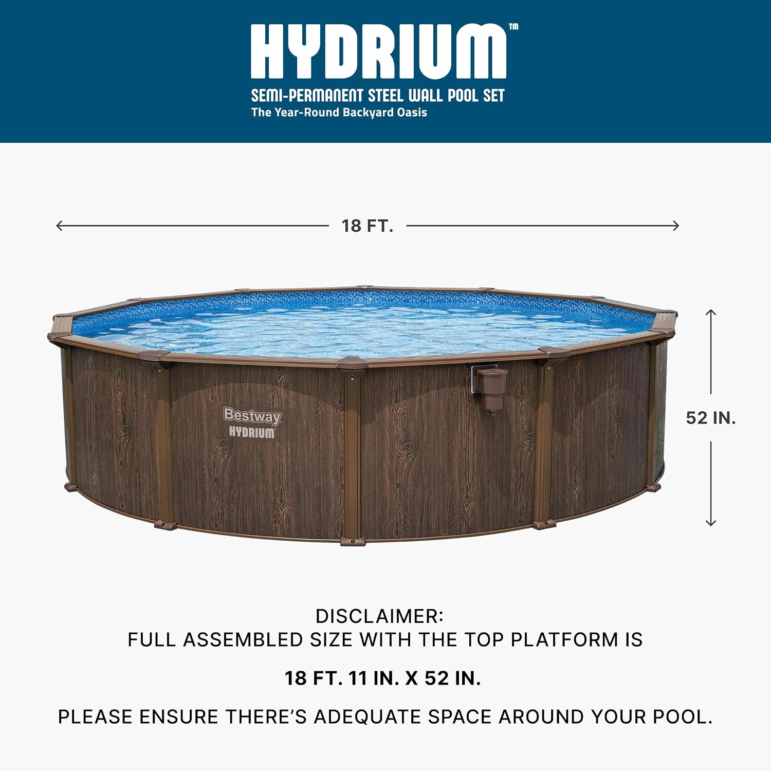 Bestway Hydrium 18' x 52' Above Ground Pool, Round Steel Side Wall Frame Outdoor Swimming Pool Set with Sand Filter Pump, Ladder & Accessories