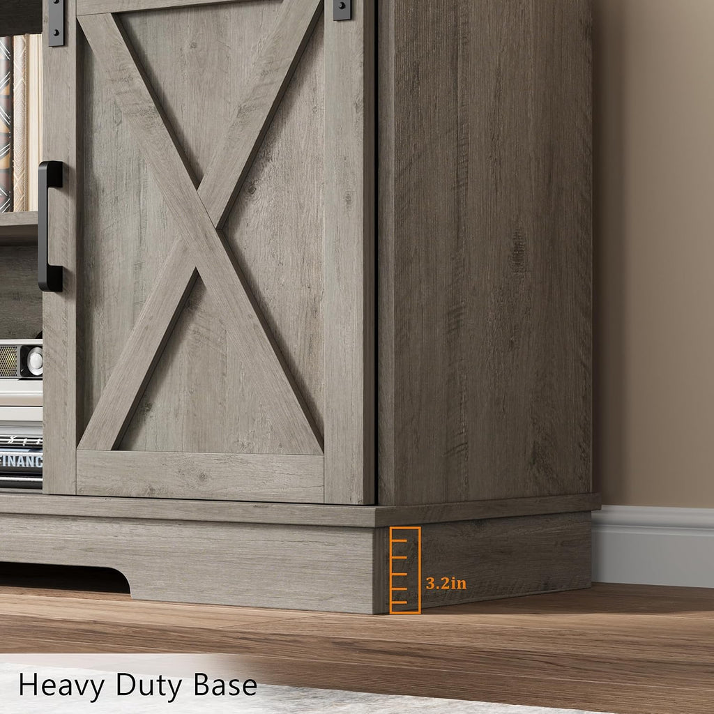 IDEALHOUSE Farmhouse TV Stand for 65 Inch TV, Entertainment Center with Sliding Barn Doors and Adjustable Shelves, TV Stand with Storage, Modern Storage Media TV Console for Living Room Bedroom, Grey