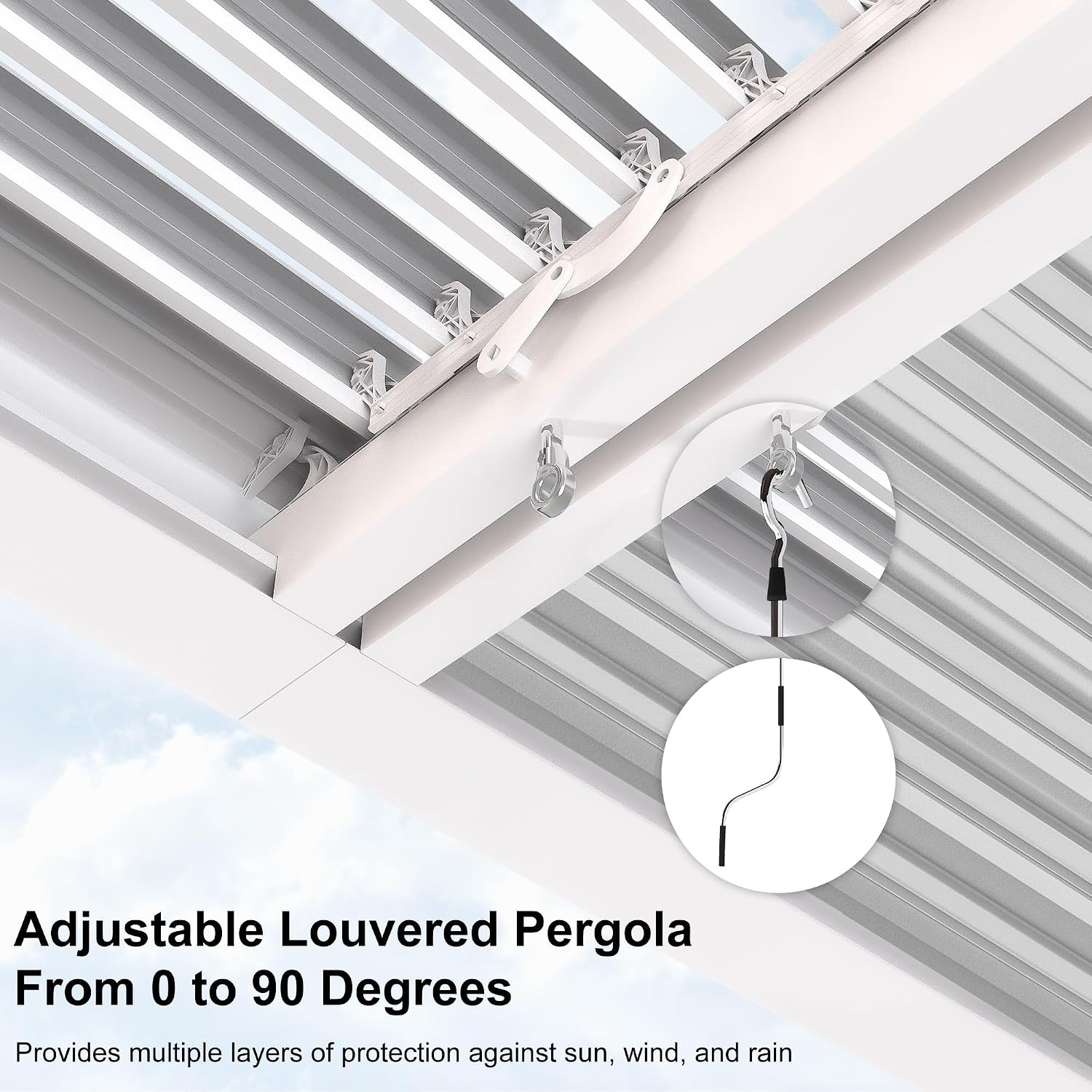 PURPLE LEAF Louvered Pergola 10' x 16' White Outdoor Aluminum Pergola Adjustable Gazebo Rainproof for Patio Deck Garden, 1 Long Side