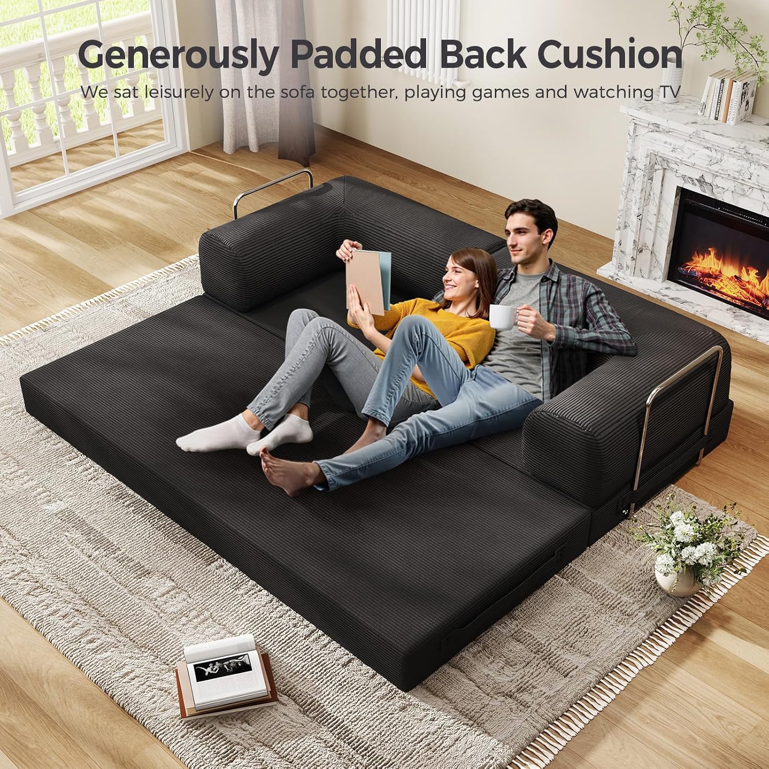 78.8' Convertible Sofa Bed,Corduroy Futon Couch, Folding Pull Out Futon Sofa,No Assembly Boneless Couch for Living Room