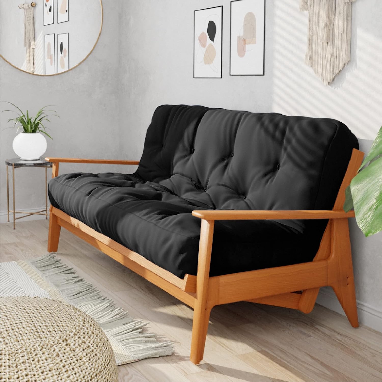 Loosh Home | 10' Full Size Futon Sofa Bed Pocket Coil Foam Mattress - USA Made, Black, Frame Not Included