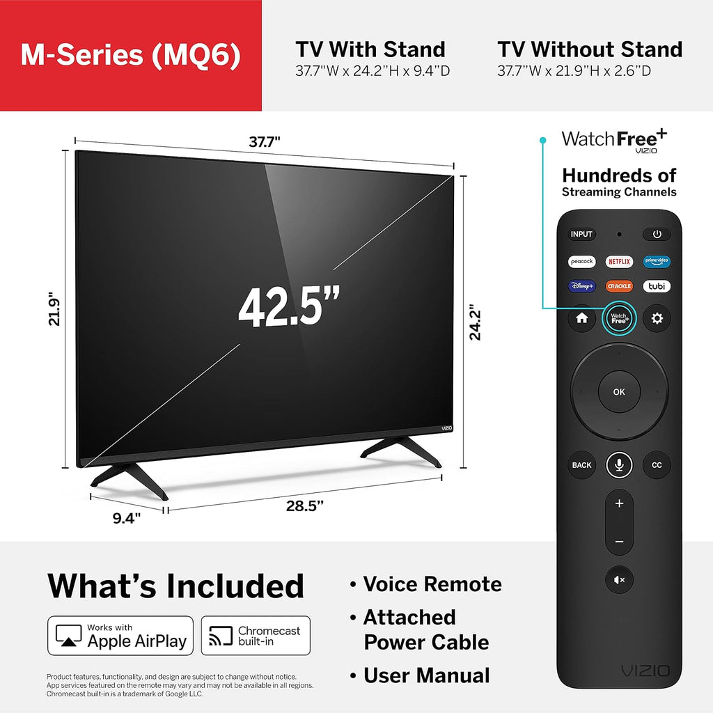 VIZIO 43-Inch M-Series 4K QLED HDR Smart TV with Voice Remote, Dolby Vision, HDR10+, Alexa Compatibility,VRR with AMD FreeSync, M43Q6-J04, 2021 Model