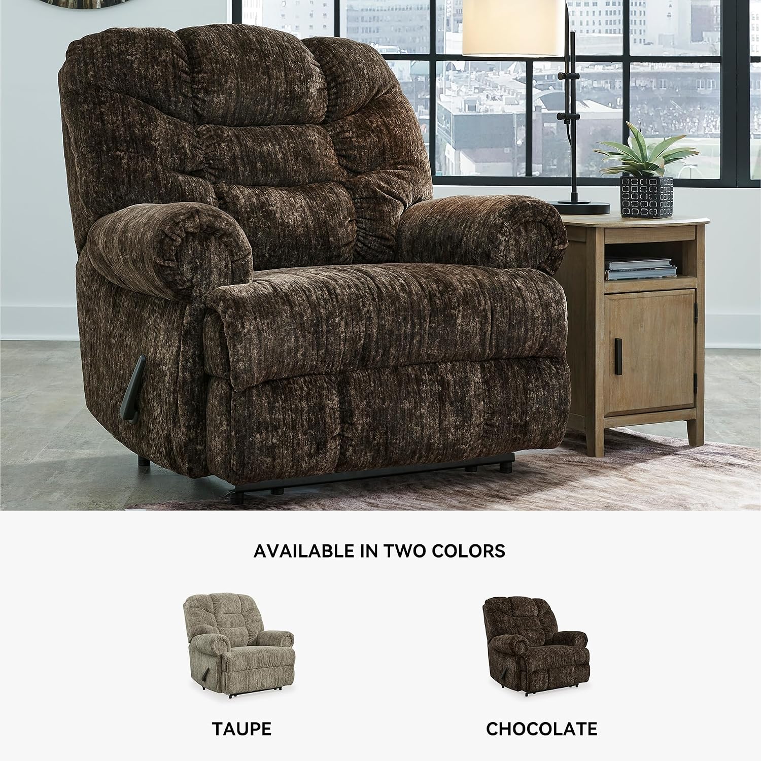 Signature Design by Ashley Movie Man Classic Tufted Velvet Manual Zero Wall Recliner, Dark Brown