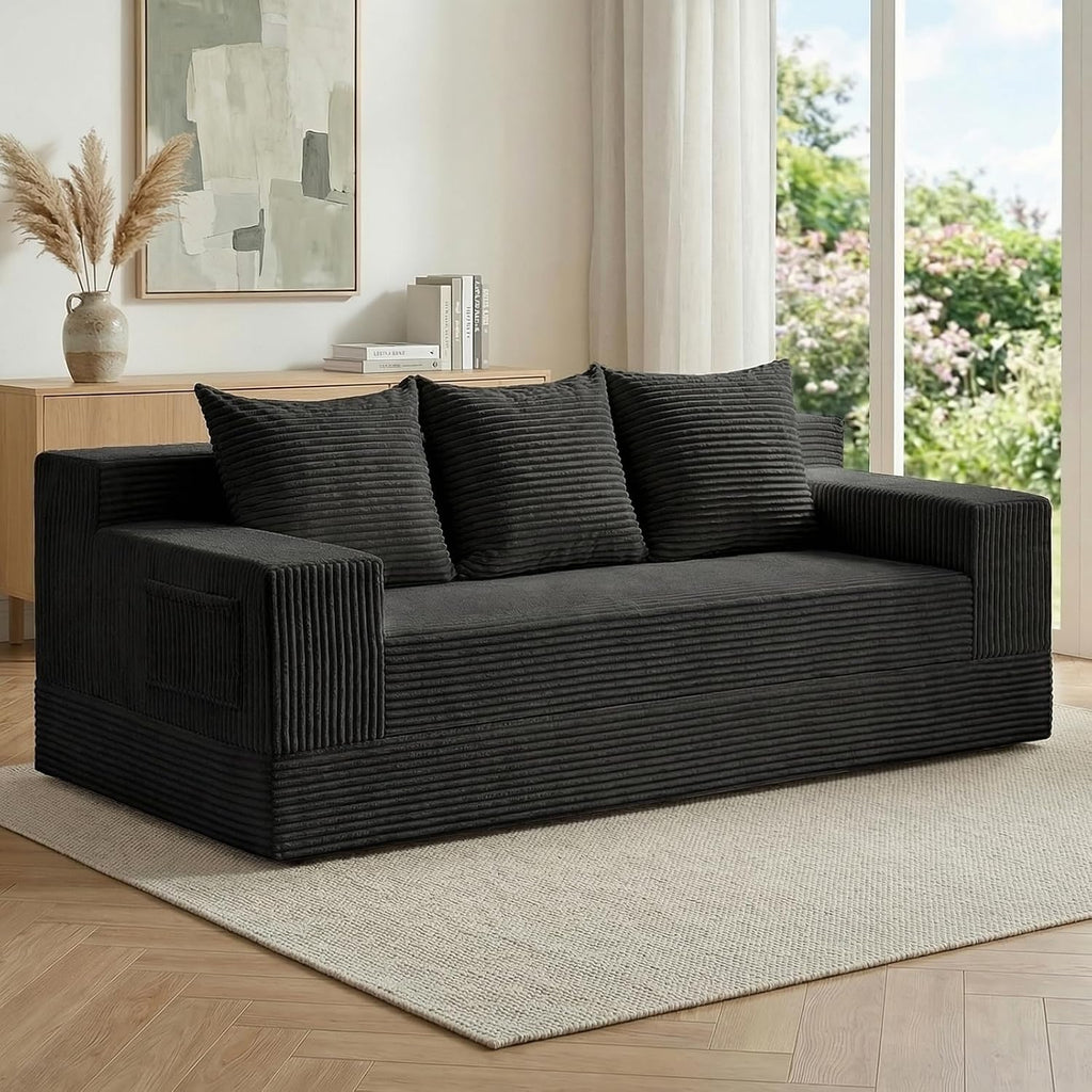 cidludto Convertible Sofa Bed, 78' Oversized Boneless Loveseat Couch 2 in 1 Foldable Futn Bed Couch in A Box, Folding Sleeper Sofa Chair for Living Room, No Assembly Required, Black
