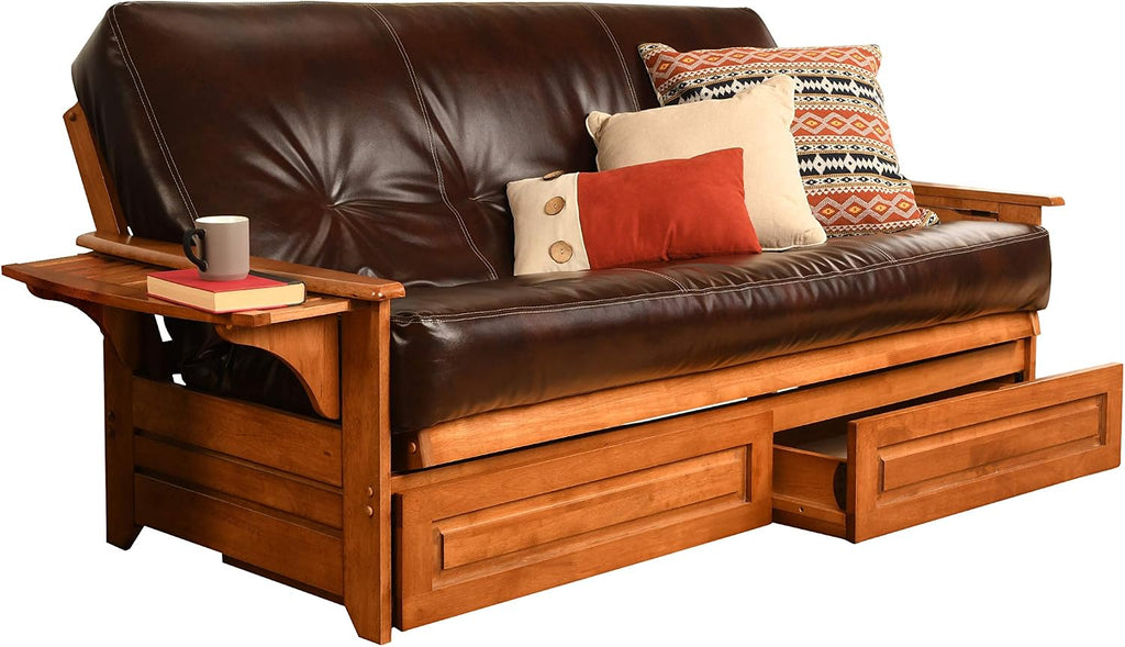 Kodiak Furniture Phoenix Futon Set with Oregon Trail Java Mattress and Storage Drawers, Full, Barbados