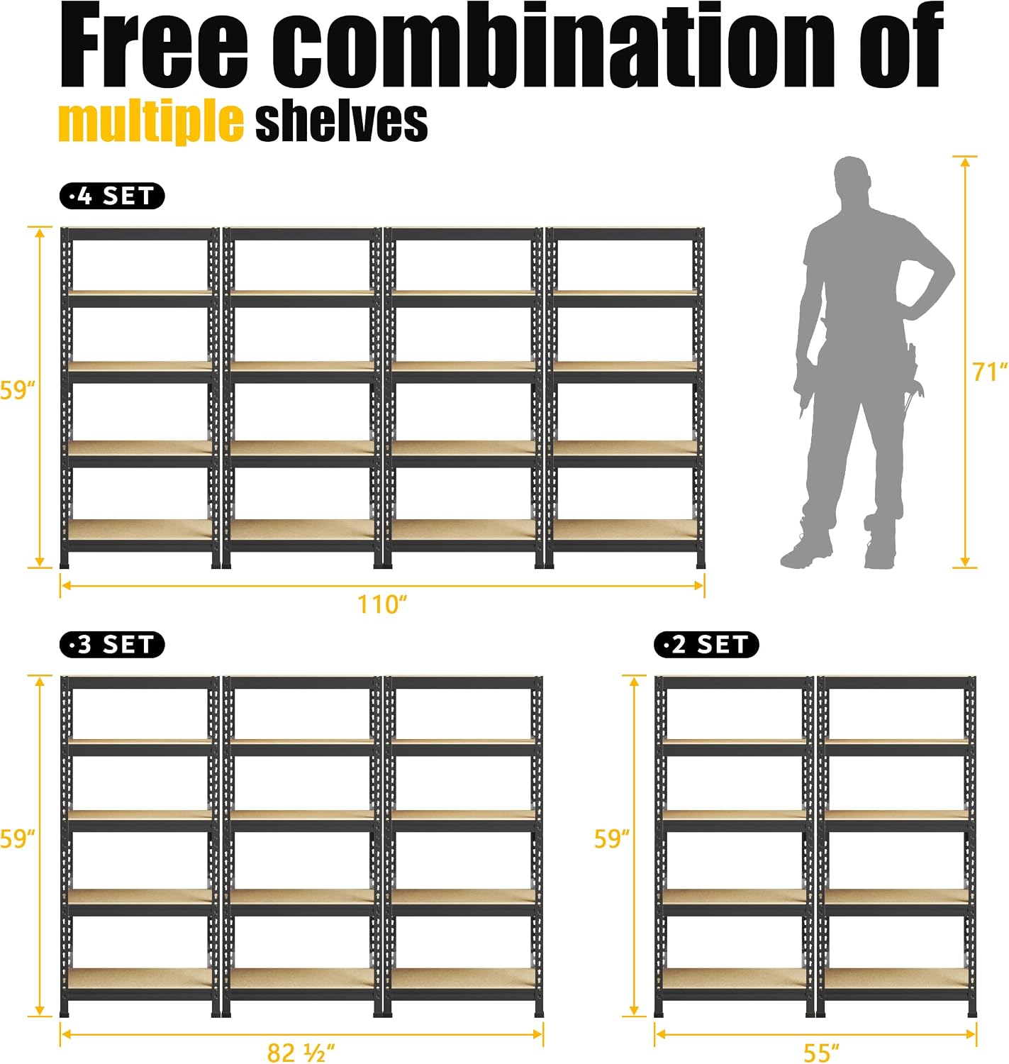 PrimeZone Storage Shelves 5 Pack 5 Tier Adjustable Garage Storage Shelving, Heavy Duty Metal Storage Utility Rack Organizer Shelf Unit for Warehouse Pantry Closet Kitchen Basement, Black