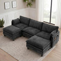 Eafurn Modular Sectional Sofa with Movable Ottomans for Living Room, 4 Seater Convertible U Shaped Sectional Couch Modern Reversible Chenille Sofa Set w/USB Ports and Side Pockets