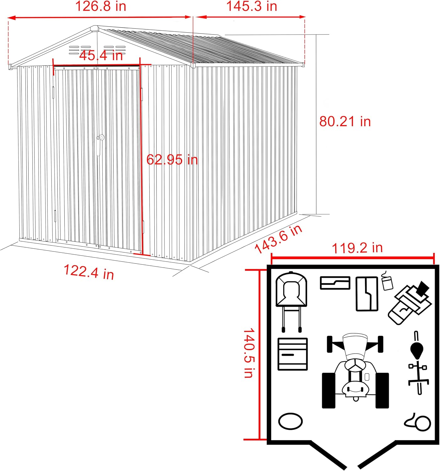 Yardenaler 10x12 FT Metal Storage Shed for Outdoors, Garden Tool Shed Kit with Doors and Lock, Waterproof Patio Utility Tool Shed for Backyard and Garden, Gray