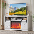 JUMMICO Fireplace TV Stand for 65+ Inch TV with 26'' Fireplace Entertainment Center with Storage Cabinet and Adjustable Shelves Media Console with Sliding Barn Door for Living Room (Bright White)