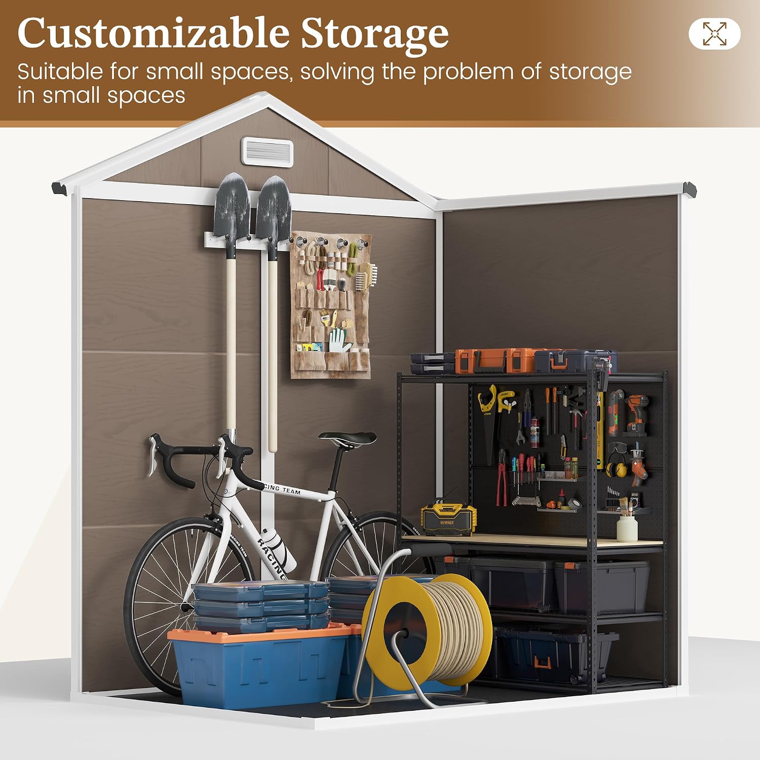 UDPATIO Outdoor Storage Shed 6x4 FT, Garden Resin Shed for Bike, Garbage Can, Tools, Outside Plastic Sheds with Floor for Backyard, Patio, Lawn, Brown