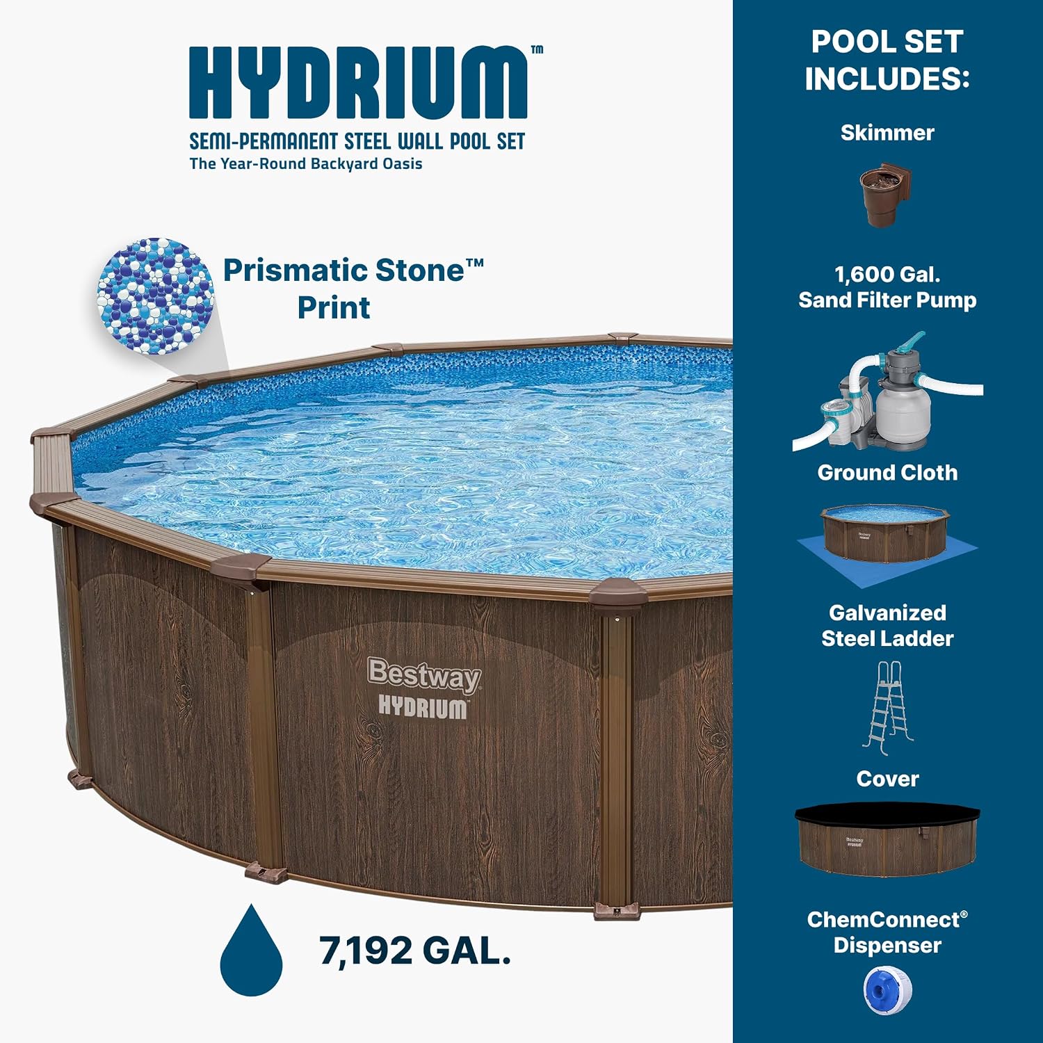 Bestway Hydrium 18' x 52' Above Ground Pool, Round Steel Side Wall Frame Outdoor Swimming Pool Set with Sand Filter Pump, Ladder & Accessories