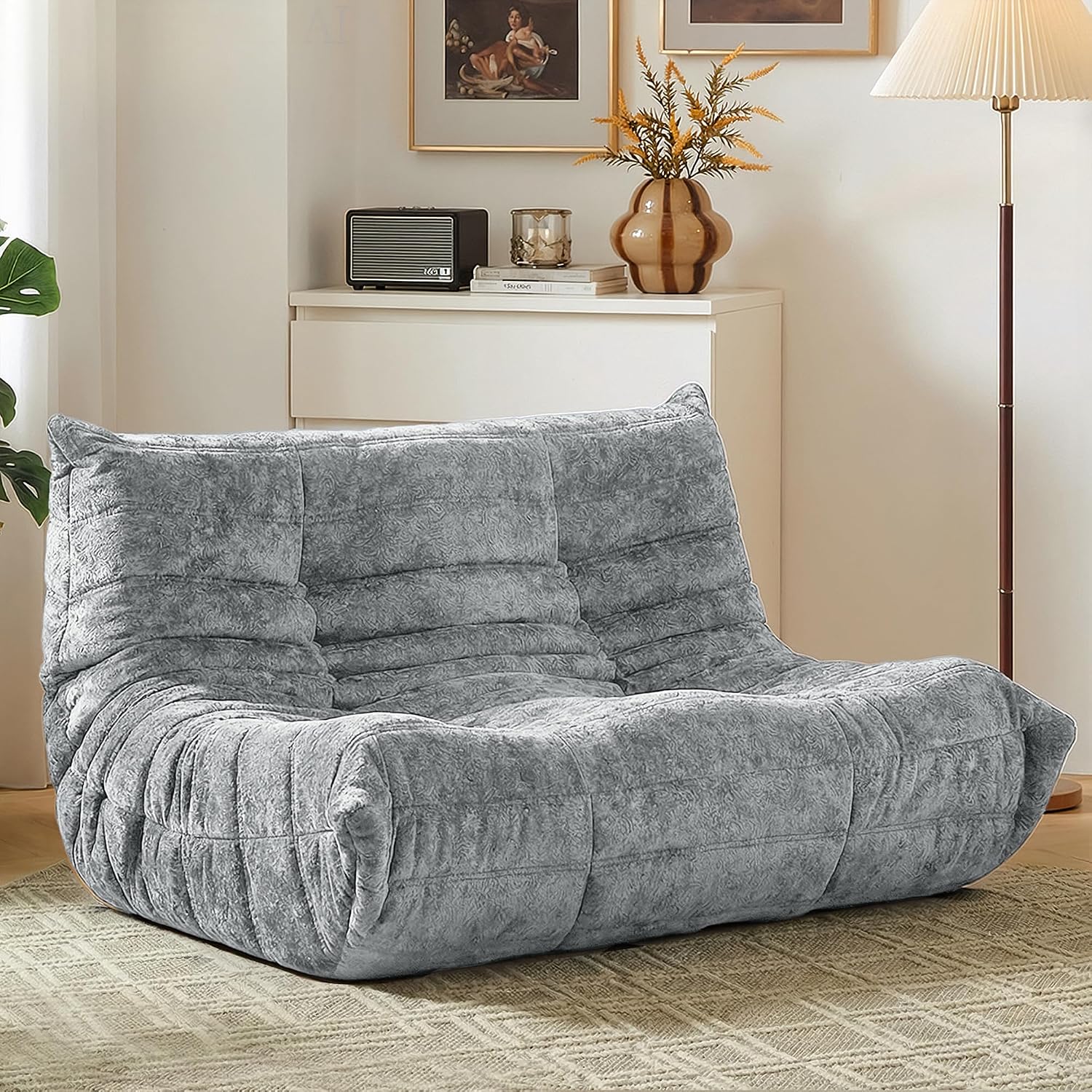 HABUTWAY Bean Bag Chair, Giant Bean Bag Chairs for Adults, Loveseat Fireside Chair, 2 Seater Lazy Bean Bag Sofa Memory Foam Couch for Living Room, Bedroom, Office (Light Grey)