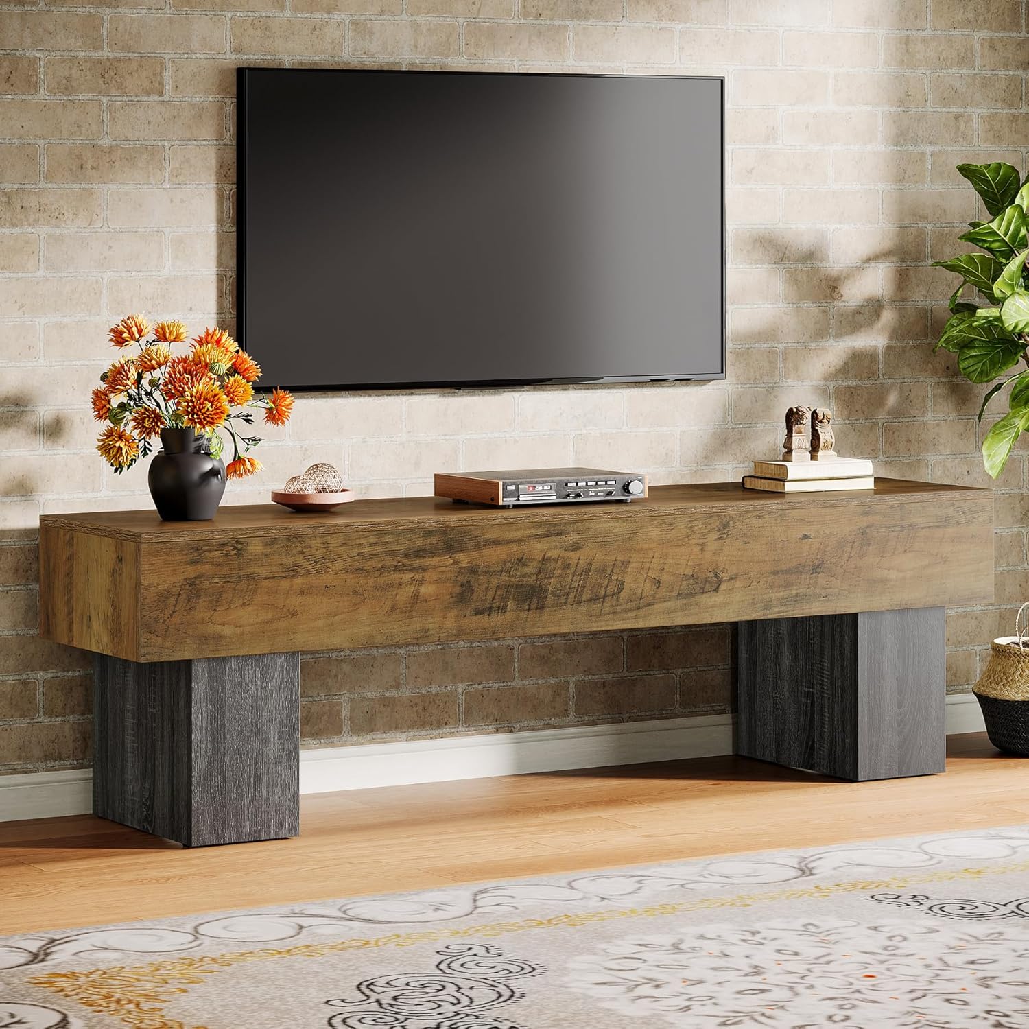 Tribesigns 63' TV Stand, Farmhouse Entertainment Center, Low TV Console Table for Living Room, Long Media Console Television Stands for 55/60/65 Inch TV