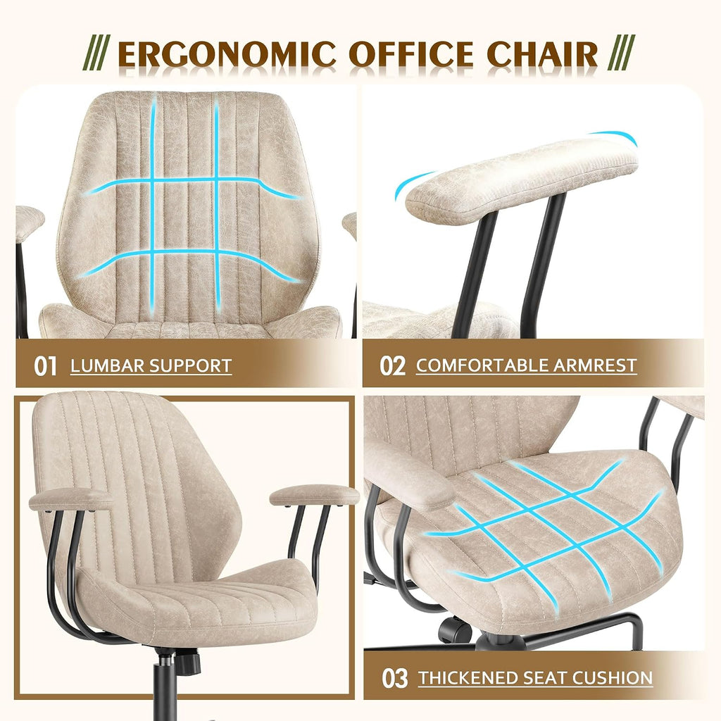 CAODOC High Back Office Chair,Modern Swivel Office Chair,Brown Suede Fabric Gaming Chair,Height Adjustable Home Office Desk Chair with Lumbar Support