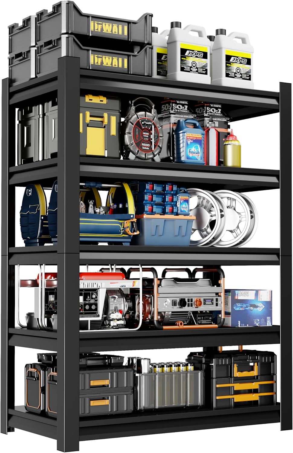Set of 2 Garage Shelving,5-Tier Heavy Duty Shelving Unit,3000LBS Adjustable Metal Storage Shelves,Storage Rack Units for Industrie,Shed,Warehouse,Basement,Black,15.7' Dx23.6 Wx63 H