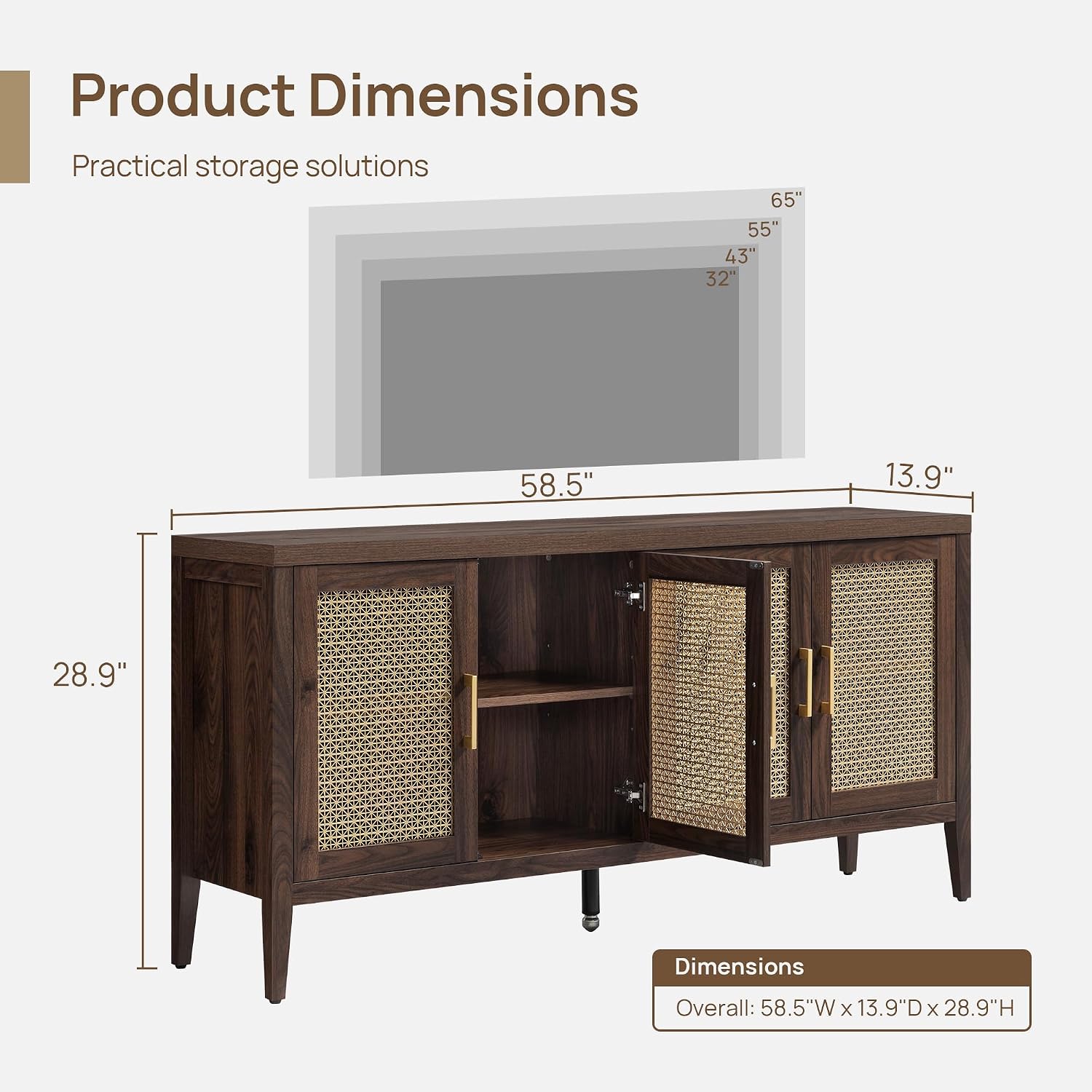 SICOTAS TV Stands for Living Room-Entertainment Center with Storage for Bedroom-Mid Century Modern Television Stands with 4 Doors 59' Media Console TV Cabinet Credenza for 45 50 55 60 65 Inch TVs