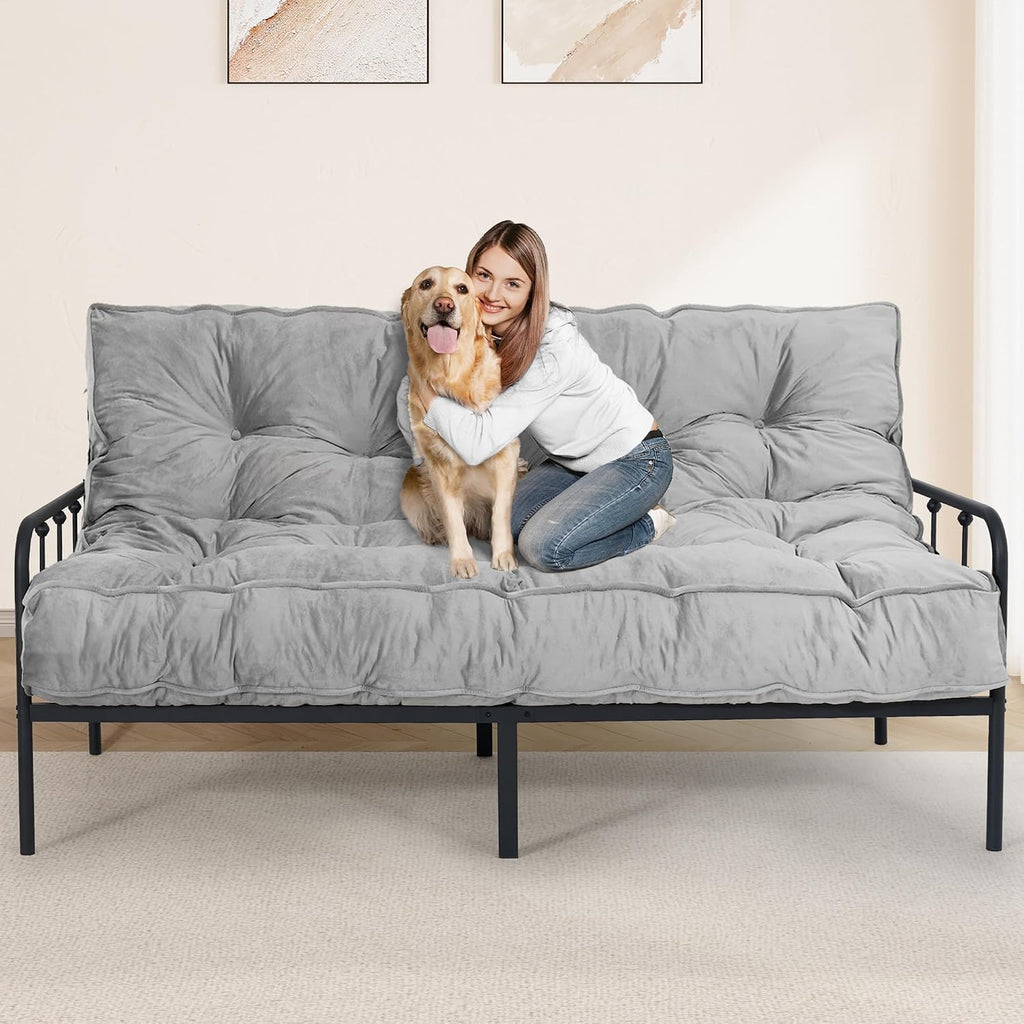 Futon Mattress Full Size 54' x 80', 8' Thick Floor Mattress for Adults, Foldable Sofa Couch Bed with Shredded Foam Filling, Comfy Sleeping Mat for Guest, Camping, Dorm, Light Gray(Frame Not Included)
