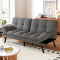 Convertible Futon Sofa Bed,Grey Linen Modern Futon Couch,Memory Foam Loveseat Sleeper Recliner,Detachable Cushion,Adjustable Backrest & Armrest,Couch for Living Room,Office,Apartment