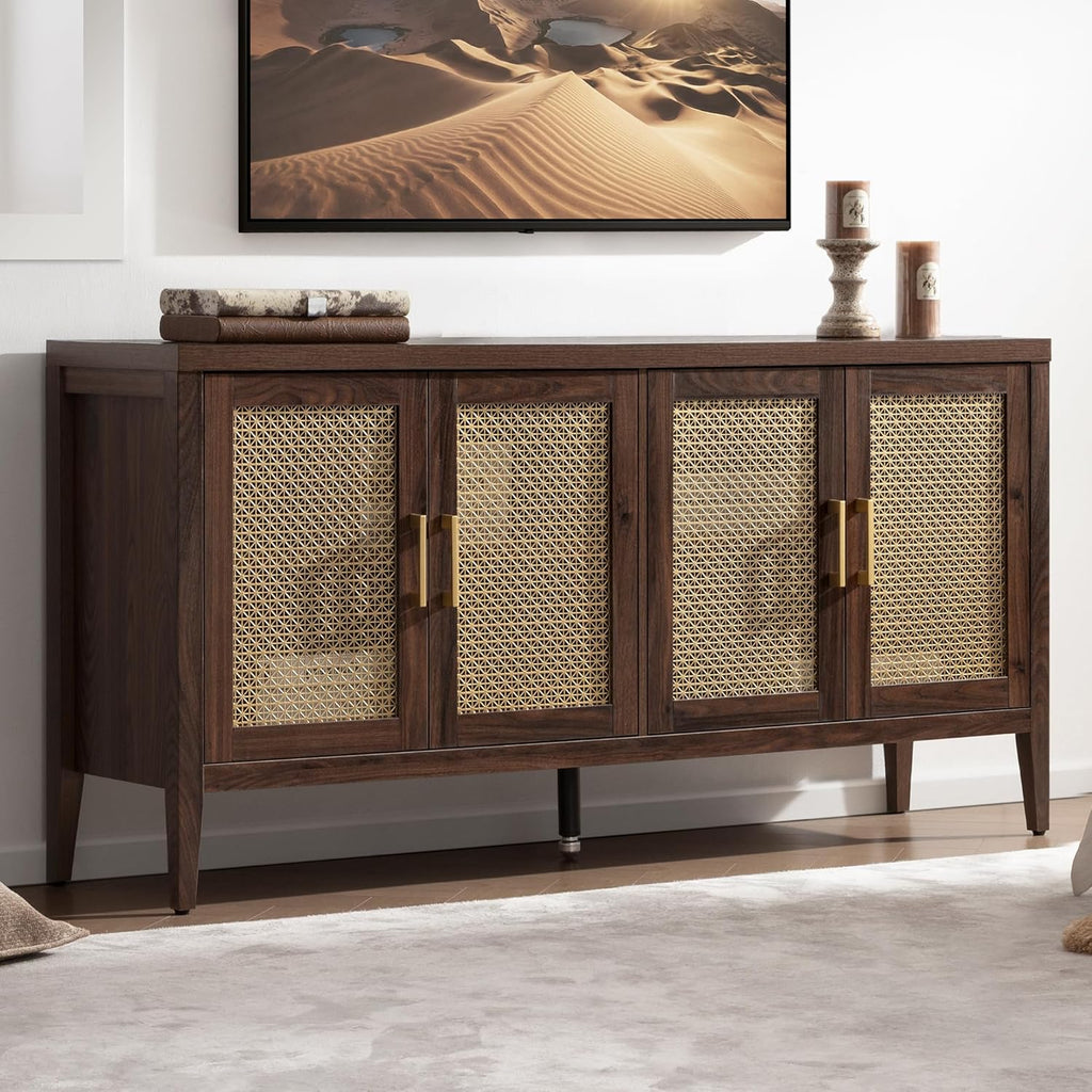 SICOTAS TV Stands for Living Room-Entertainment Center with Storage for Bedroom-Mid Century Modern Television Stands with 4 Doors 59' Media Console TV Cabinet Credenza for 45 50 55 60 65 Inch TVs