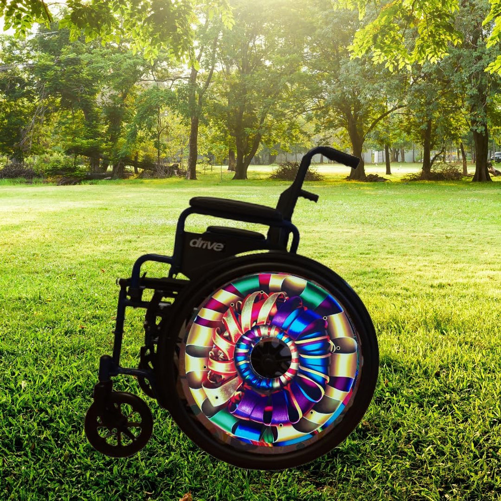 Designer Cover for Wheelchair Wheels, Enhances Aesthetics, Easy Install/Remove, Lightweight, New Matt Finish (Silky Ribbons)