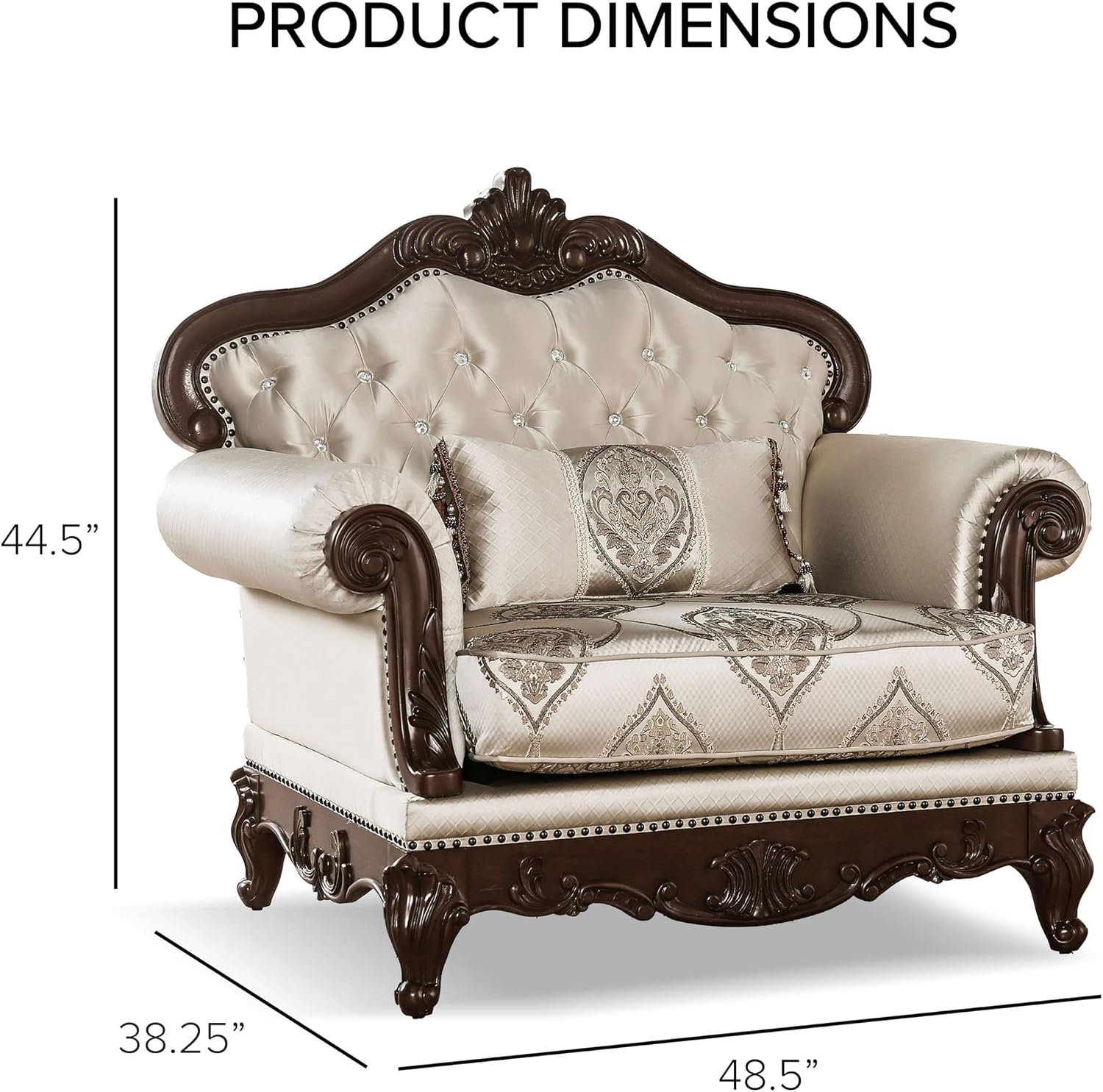 Furniture of America Adelaide Traditional Upholstered Sofa with Rolled Armrests and Button Tufted Back, Wooden Comfortable Couch for Living Room, Office, Bedroom, 1-Seater Chair, Dark Cherry/Beige