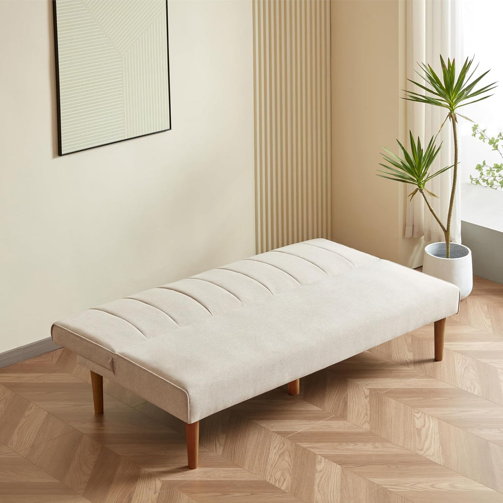 Spatial Order Upholstered Bergen Convertible Futon Sofa Bed, Modern Sofa Couches for Living Room, Small Spaces, Dorm, Apartment, Beige Woven