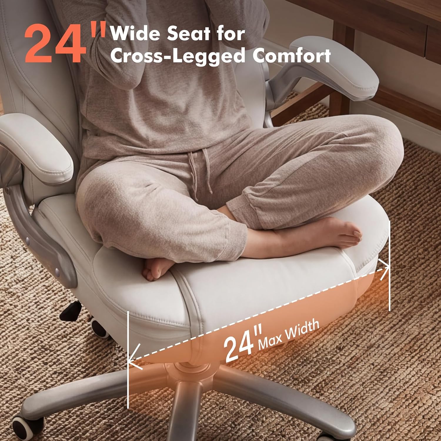 GYI Big and Tall Office Chair 400lb Wide Seat, Ergonomic High Back Leather Executive Desk Chair with Flip-up Arms, White