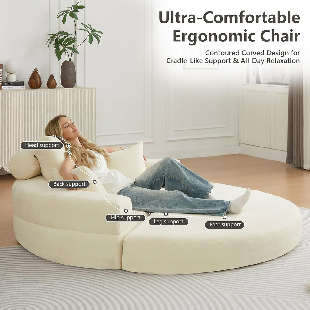 71' Boneless Couch Sofa Bed Oversized Round Couch 2-in-1 Foldable Floor Loveseat Sofa for Living Room and Apartment No Assembly (Beige, 71')