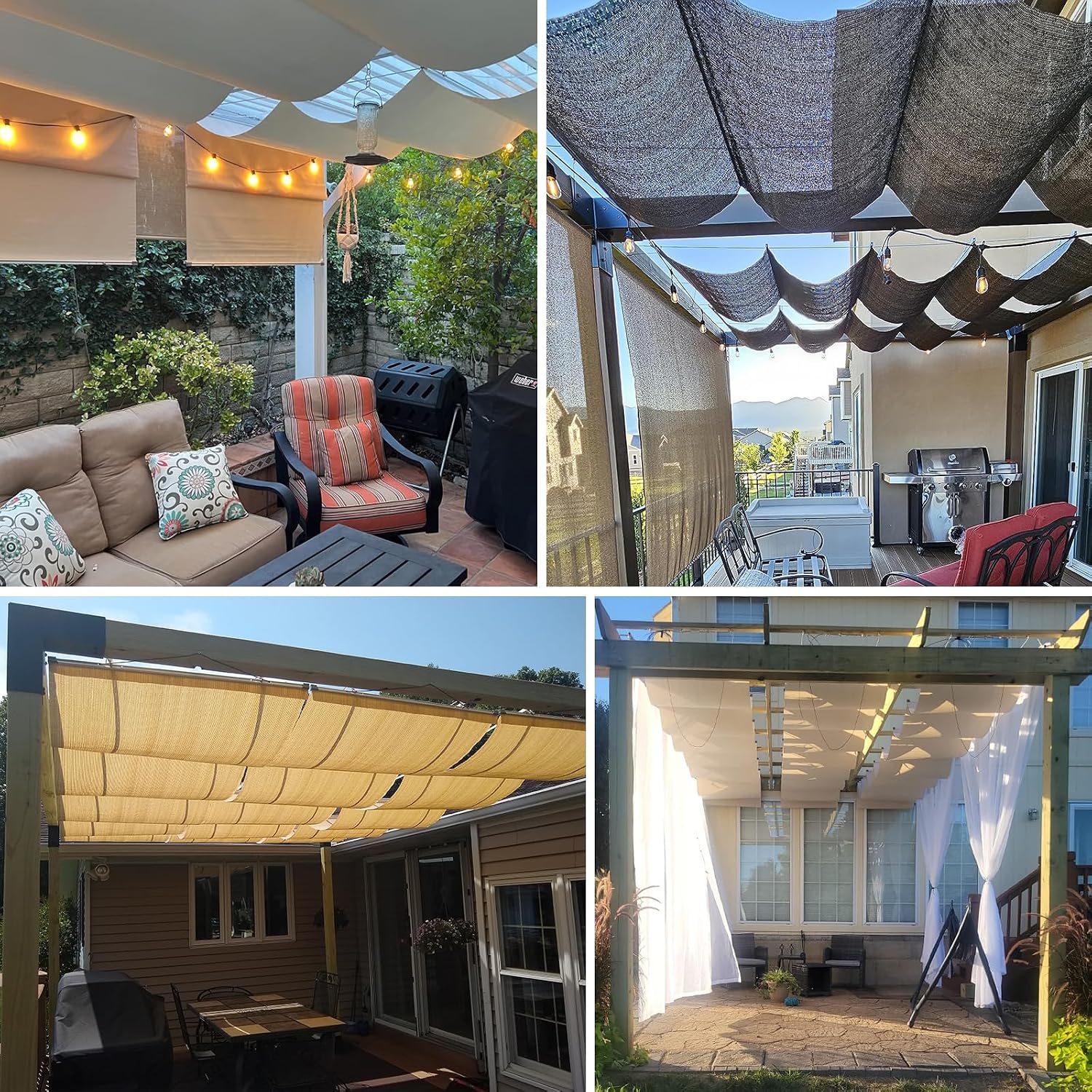 Patio 3'W x 24'L Pergola Shade Cover Retractable Canopy Replacement, Outdoor Pergolas Fabric Covers for Patio, Sun Shades Cloth with Slide-On Wire Cable for Deck Gazebo Backyard, Beige