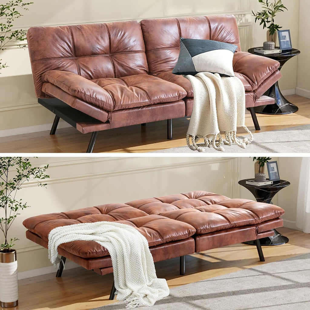 MUUEGM Futon Sofa Bed Convertible Couch Sofa Bed Memory Foam Sofa Sleeper Cushion with Adjustable Armrest&Backrest Full Size Lounge Couch for Office Apartment Living Room