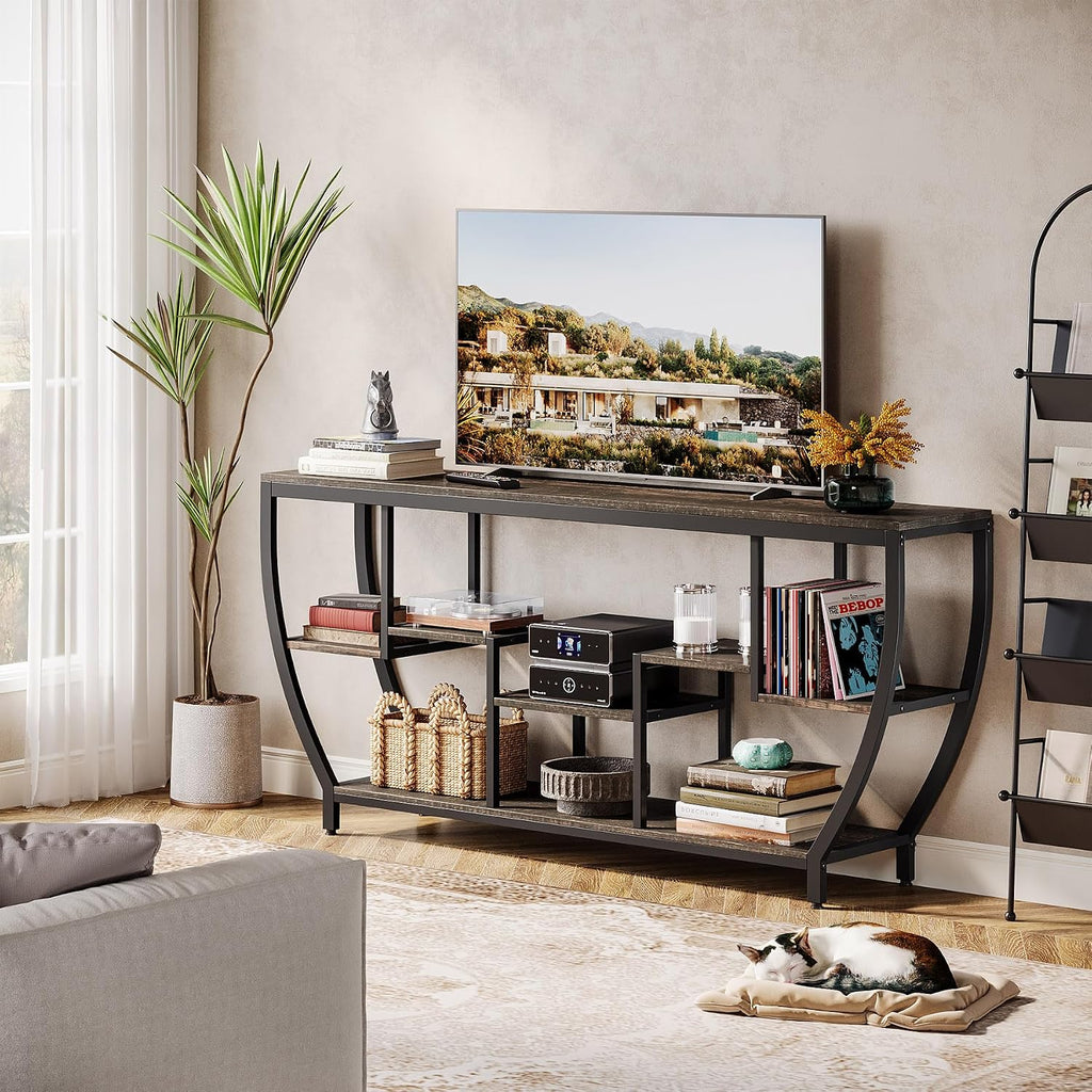 Tribesigns TV Stand for Televisions up to 80 Inches, 70.9 Inches Entertainment Center with Storage Shelves, Wood TV Media Console Table Unit for Living Room, Bedroom, Dark Grey