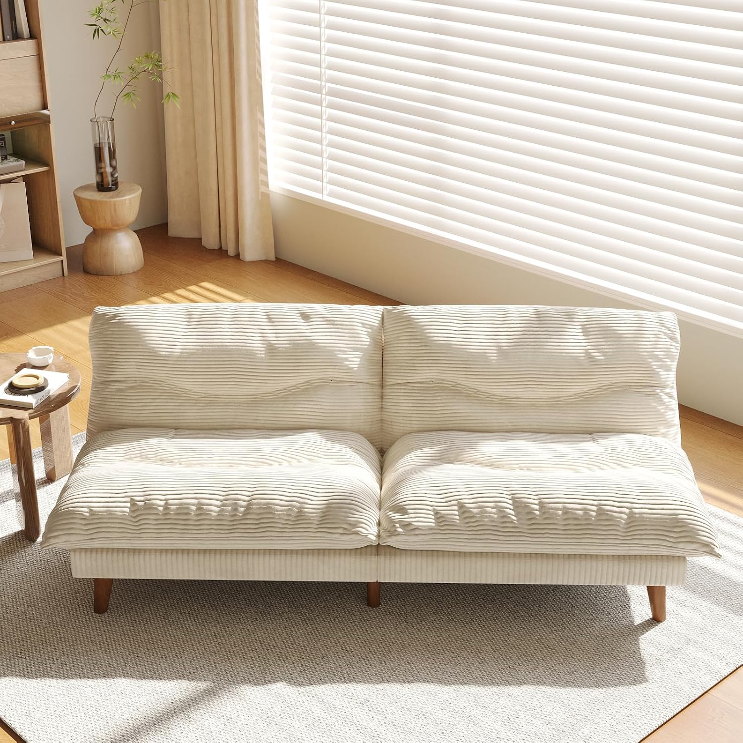 LLappuil Futon Sofa Bed, 69 inch Futon Couch with Adjustable Backrest, Corduroy Convertible Sleeper Sofa Bed, Folding Sleeper Recliner, Loveseat for Apartment, Living Room, Office (Beige)