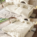 100'' Sleeper Sofa Bed California King Size, Flower Tufted Pull Out Couch, Chesterfield Velvet Futon Couches, Comfy Convertible Modern 4 seat Sofa, 4 Pillows for Living Room, Apartment, Beige