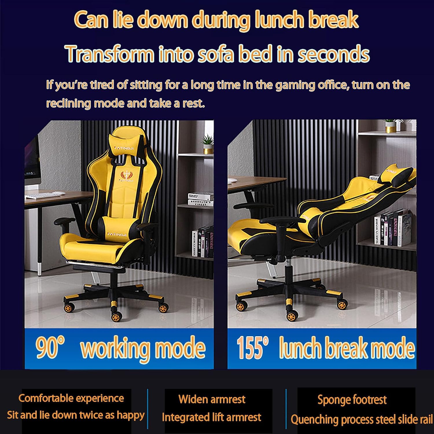 Gaming Chairs for Adults with Lumbar Support E-Sports Chair Live Game Seat Internet Cafe Competitive Chair Lift Swivel Reclining Backrest Foot Rest Ergonomic Computer Chair for Office Or Gaming