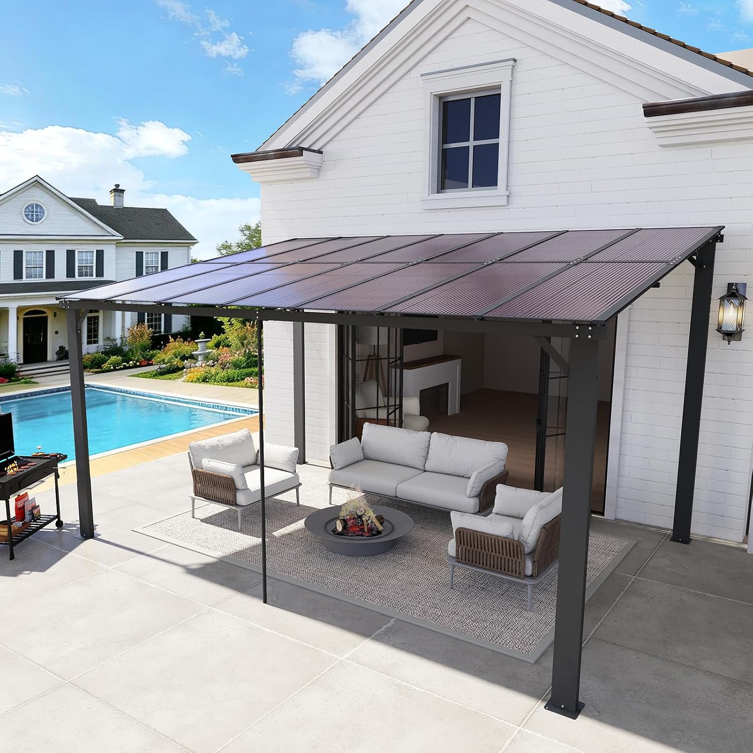 10'×14' Patio Gazebo with Waterproof Fuzzy Strip, Outdoor Gazebo with Innovative Base Support, Wall Mounted Gazebos Pergola with Roof for Backyard, Decks, Garden