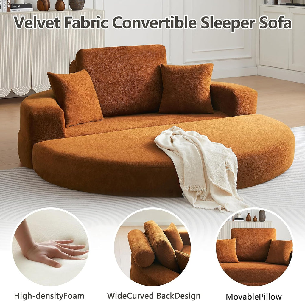 71' Boneless Couch Sofa Bed Oversized Round Couch 2-in-1 Foldable Floor Loveseat Sofa for Living Room and Apartment No Assembly (Orange, 71')