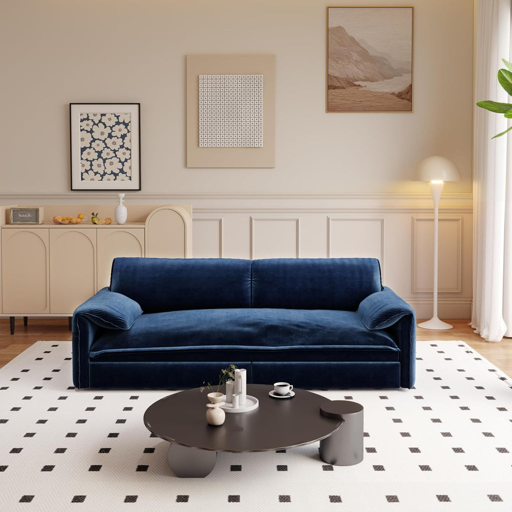 3 in 1 Convertible Queen Sleeper Sofa Bed Comfy Pull Out Futon Couch Bed 66' Modern Velvet Recliner Loveseat Sofa Multi-Functional Blue Cloud Couch for Living Room,Apartment,Office (Blue 66')