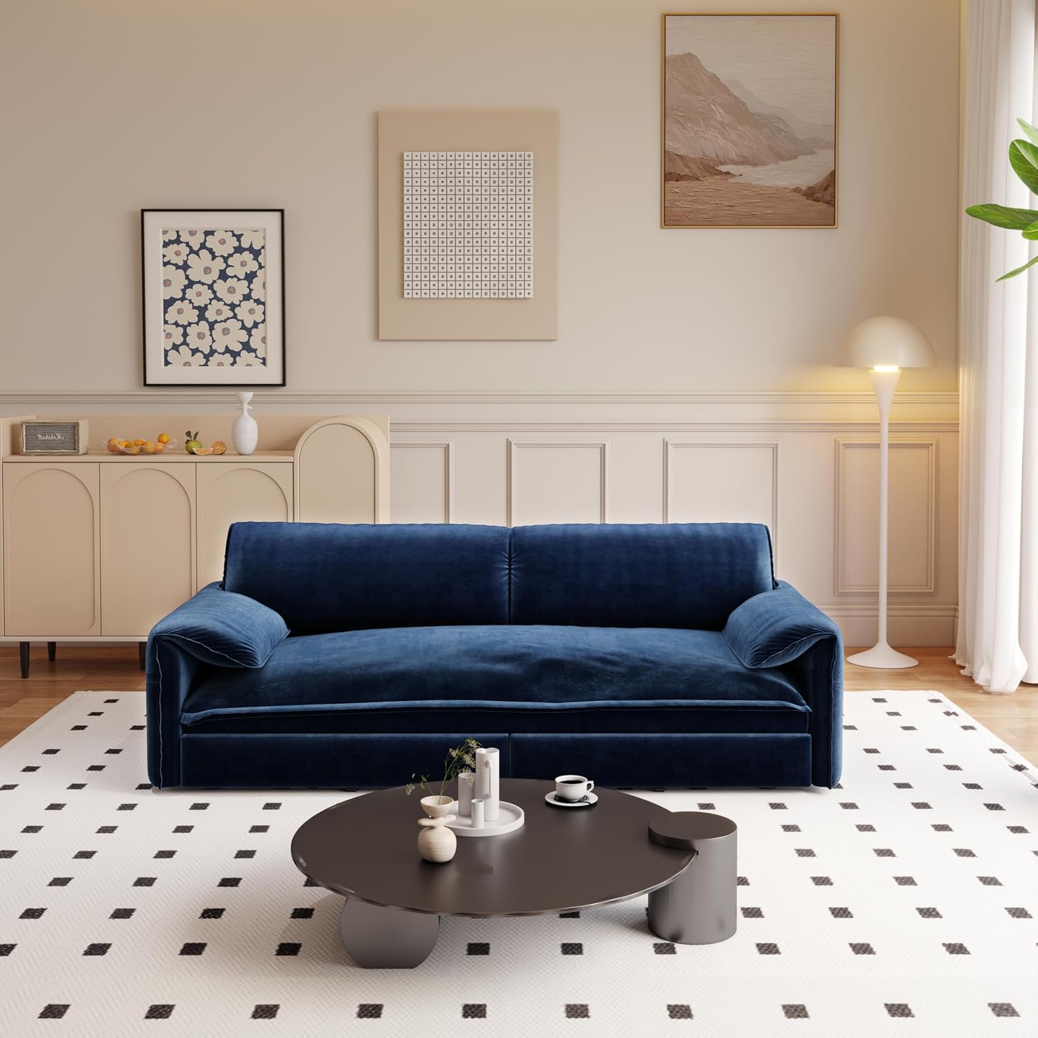 3 in 1 Convertible Queen Sleeper Sofa Bed Comfy Pull Out Futon Couch Bed 66' Modern Velvet Recliner Loveseat Sofa Multi-Functional Blue Cloud Couch for Living Room,Apartment,Office (Blue 66')