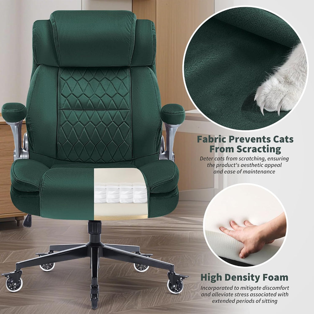 Office Chair with Locking Wheels, Ergonomic High Back Fabric Desk Chair with Adjustable Lumbar Support, Flip-Up Arms, Thick Padded Seat, 400lbs Heavy Duty for Home Office Adults