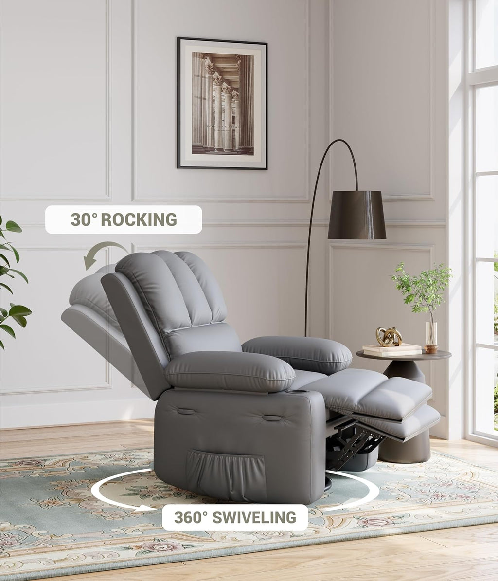 GarveeHome Oversized Recliner Chairs with 1.5X Sponge Filling, 360° Swivel Lazy Recliner Chair for Adults, Manual Rocking Chair with Cup Holder for Living Rooms, Bedrooms, and Nurseries