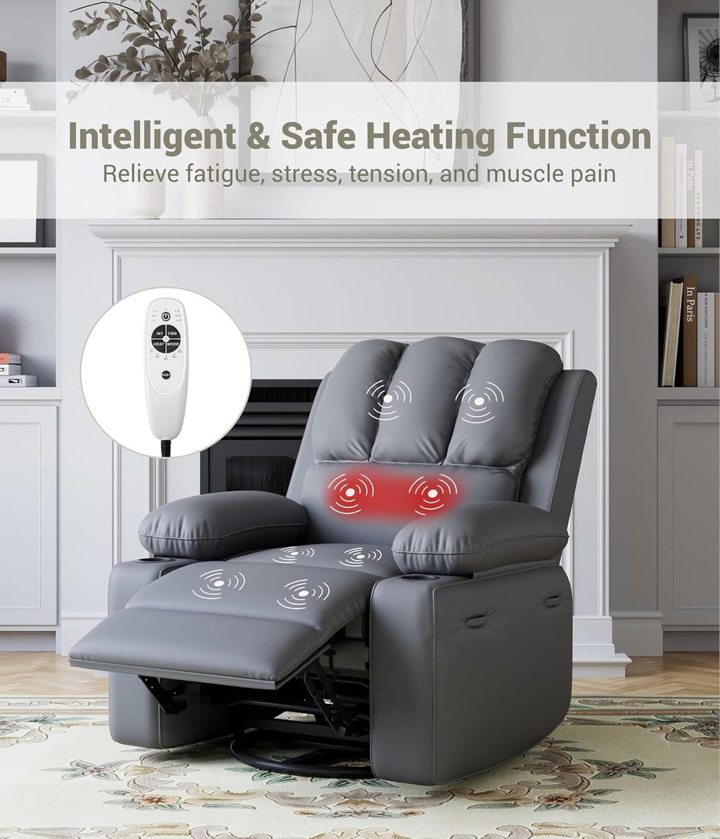 Electric Recliner Chair for Living Room, 360° Swivel Electric Massage Recliner Chair, with Massage & Heat, USB Port, Cup Holders, Side Pocket, Ergonomic Lounge, Adults, Nursery or Bedroom