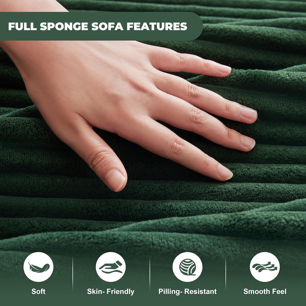 Mangodan Cloud Sectional Couch, Modular Sectional Sofa for Living Room, Fluffy Comfy Couch with L-Shaped Chaise, Boneless Sofa with Deep Seat, No Assembly Required, Green