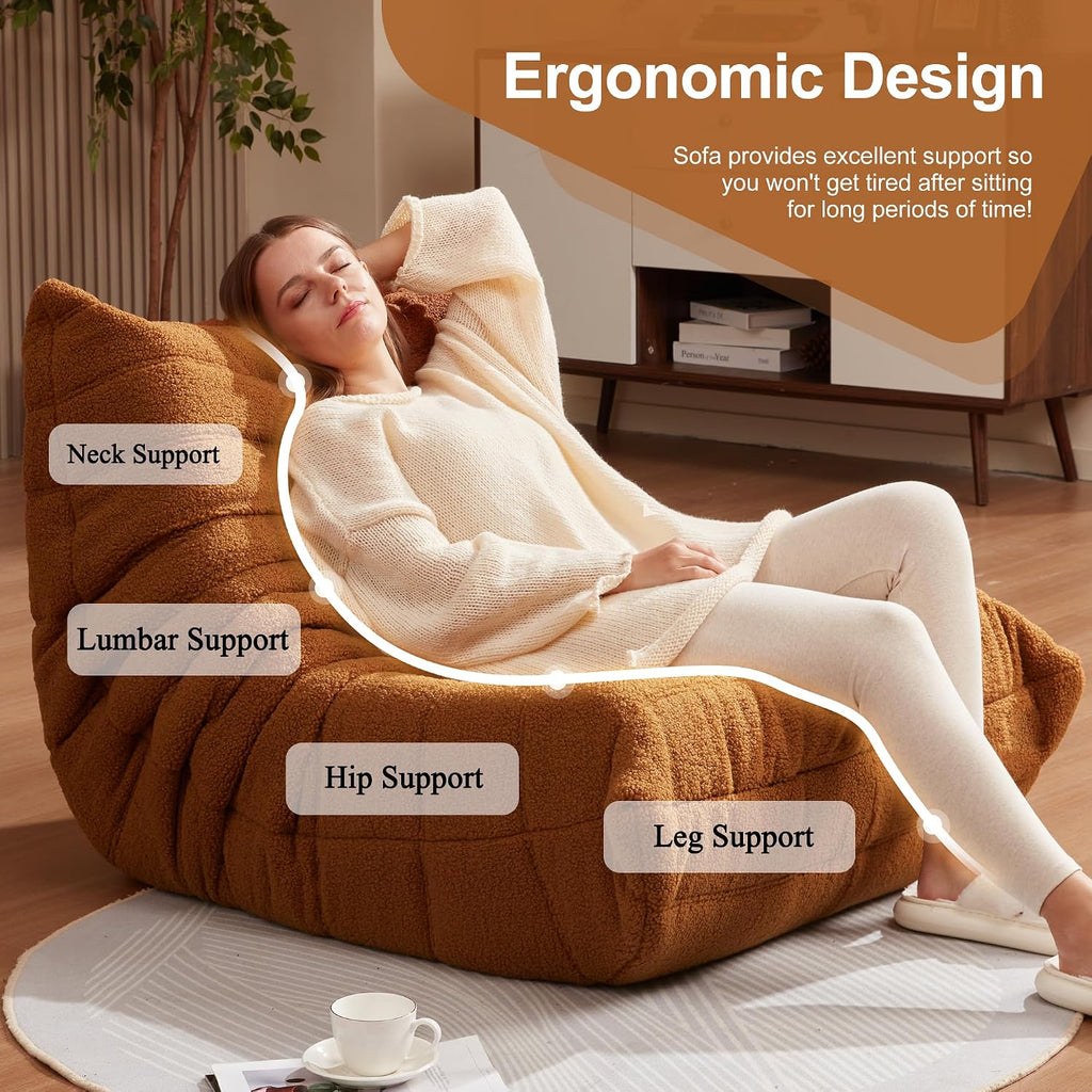 Bean Bag Chairs for Adults Giant Bean Bag Chair Memory Foam BeanBag Chair Bean Bag Sofa with Filler Faux Fur Fireside Beanbags Lazy Sofa for Living Room Bedroom Office (Brown Teddy, Single)