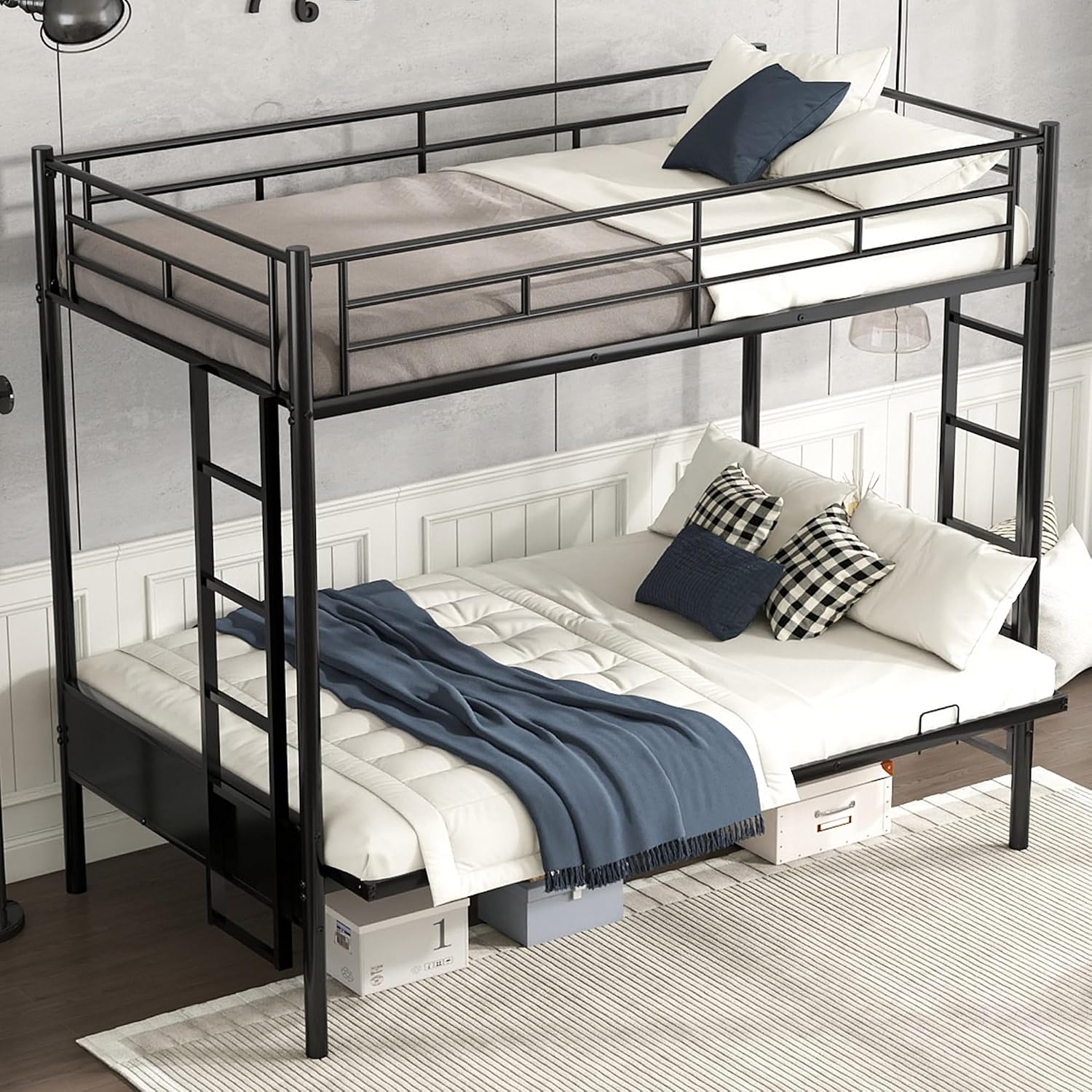 Bellemave Twin Over Futon bunk Bed, loft Bed with futon, No Box Spring Needed, Black