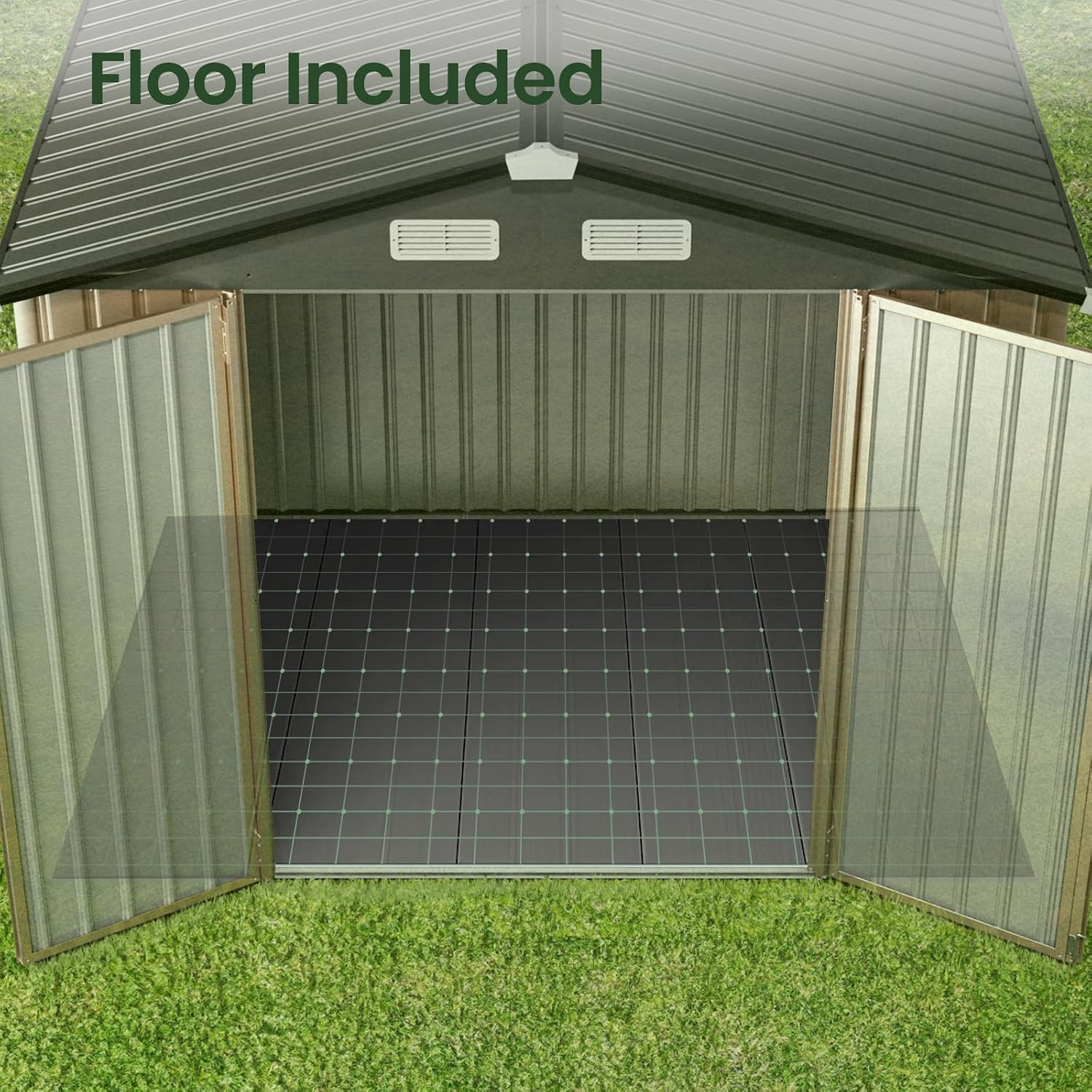 GVDV 8x6 FT Full Size Outdoor Metal Storage Shed with Floor, Durable Garden Shed with Reinforced Sidewall Girts & Updated Frame Structure, All-Weather Shelter for Backyard, Patio, Tool, Bike Storage